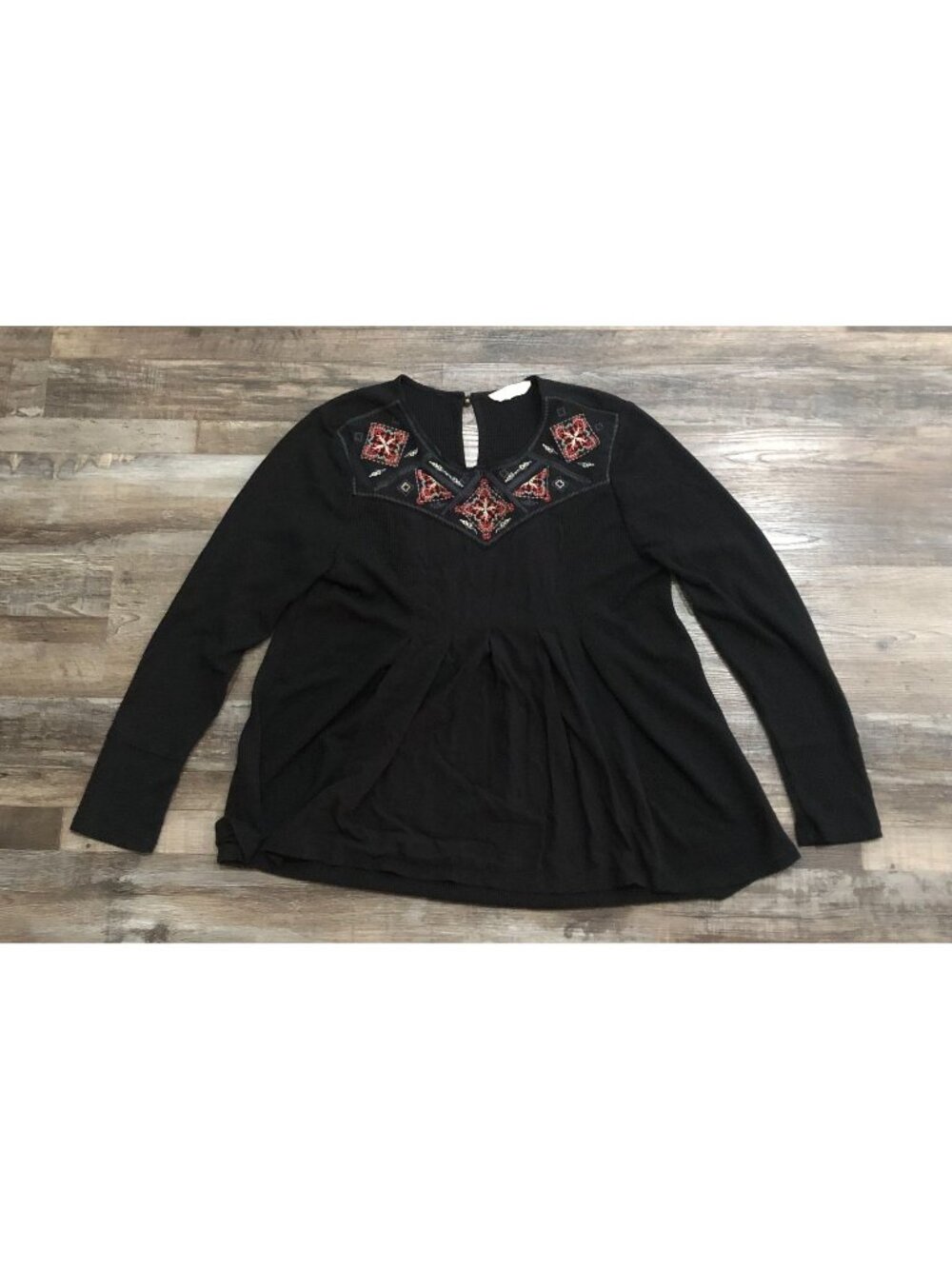 Alchemy Thread Black Loose Thermal Long Sleeve Shirt Large Embroidered